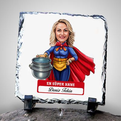 En Süper Anne Karikatürlü Taş Baskı - 1