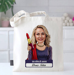 En Süslü Anne Karikatürlü Bez Çanta - 1