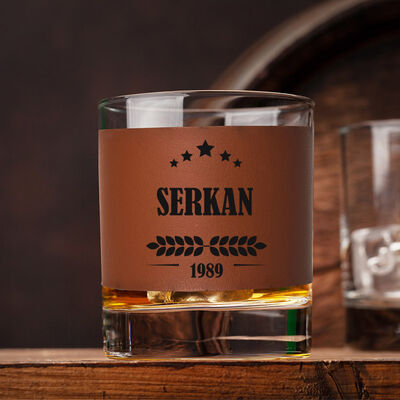 Erkeğe Hediyelik Taba Deri Kaplama Viski Bardağı - 1