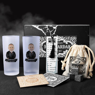 Erkeğe Karikatürlü Tasarım Rakı Kadehi Seti Hediye Kutusu - 1
