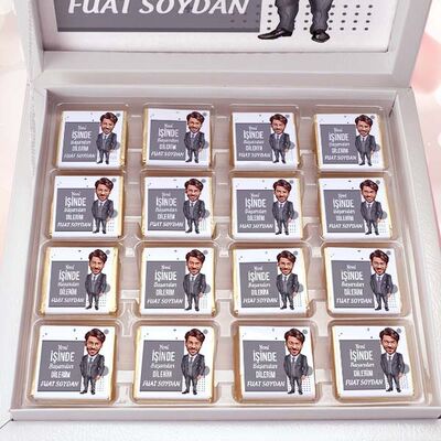 Erkeğe Karikatürlü Yeni İş Çikolata Kutusu - 3