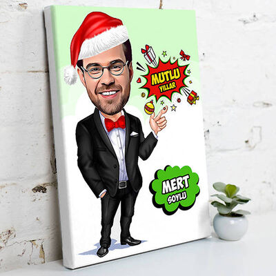 Erkeğe Mutlu Yıllar Karikatürlü Kanvas Tablo - 1