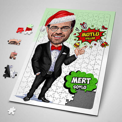 Erkeğe Mutlu Yıllar Karikatürlü Puzzle - 1