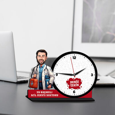 Erkek Acil Servis Doktoru Karikatürlü MDF Masa Saati - 1