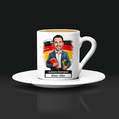 Erkek Almanca Öğretmeni Karikatürlü Kahve Fincanı - 1