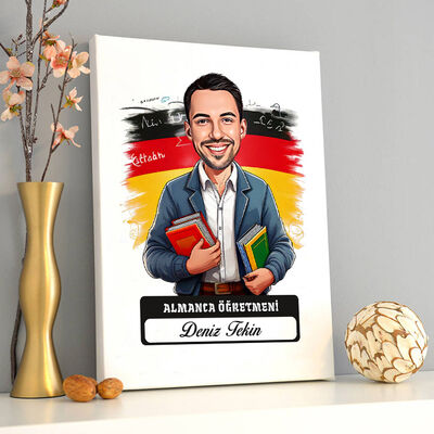 Erkek Almanca Öğretmeni Karikatürlü Tablo - 1