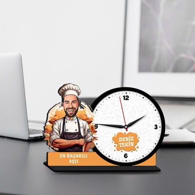 Erkek Aşçı Karikatürlü MDF Masa Saati - 1
