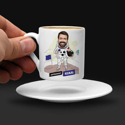 Erkek Astronot Karikatürlü Kahve Fincanı - 1