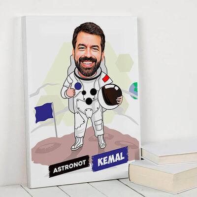 Erkek Astronot Karikatürlü Kanvas Tablo - 1
