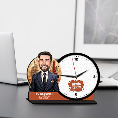 Erkek Avukat Karikatürlü MDF Masa Saati - 1
