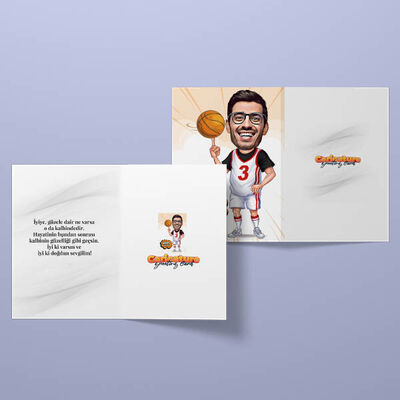 Erkek Basketbolcu Karikatürlü Tebrik Kartı - 2