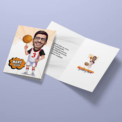 Erkek Basketbolcu Karikatürlü Tebrik Kartı - 3