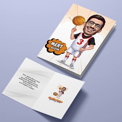 Erkek Basketbolcu Karikatürlü Tebrik Kartı - 4