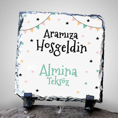 Erkek Bebeğe Aramıza Hoşgeldin Taş Baskı - 1