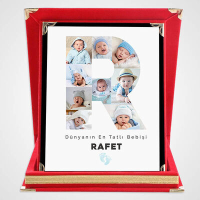 Erkek Bebeğe Özel Fotoğraflı Harf Plaket - 1