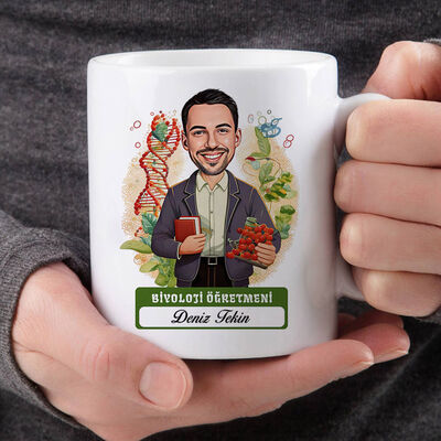 Erkek Biyoloji Öğretmeni Karikatürlü Bardak - 2