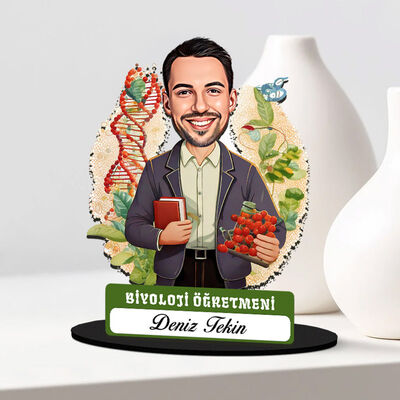 Erkek Biyoloji Öğretmeni Karikatürlü Biblo - 1