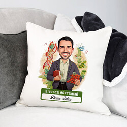 Erkek Biyoloji Öğretmeni Karikatürlü Yastık