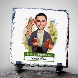 Erkek Biyoloji Öğretmeni Temalı Karikatürlü Taş