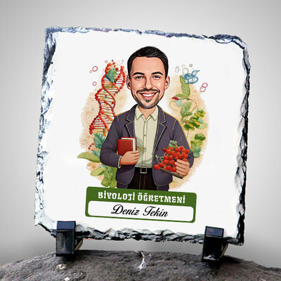 Erkek Biyoloji Öğretmeni Temalı Karikatürlü Taş - 1