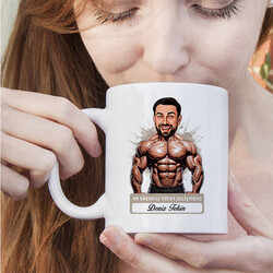 Erkek Bodybuilder Karikatürlü ve İsimli Kupa Bardak - 4