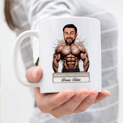 Erkek Bodybuilder Karikatürlü ve İsimli Kupa Bardak - 3
