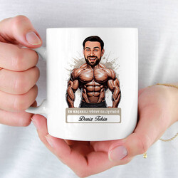 Erkek Bodybuilder Karikatürlü ve İsimli Kupa Bardak - 1