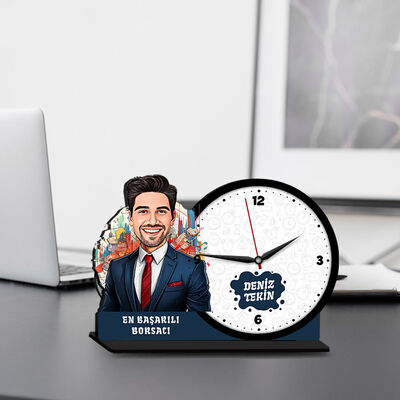 Erkek Borsacı Karikatürlü MDF Masa Saati - 1