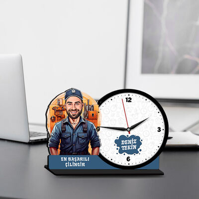 Erkek Çilingir Karikatürlü MDF Masa Saati - 1