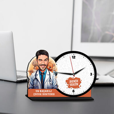Erkek Çocuk Doktoru Karikatürlü MDF Masa Saati - 1