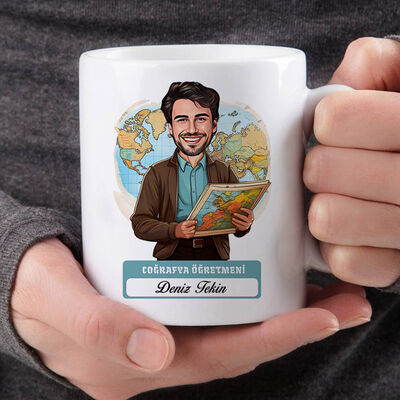 Erkek Coğrafya Öğretmeni Karikatürlü Bardak - 2