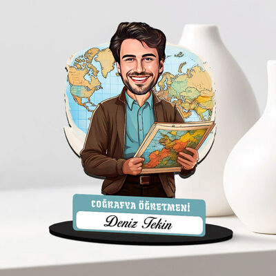 Erkek Coğrafya Öğretmeni Karikatürlü Biblo - 1