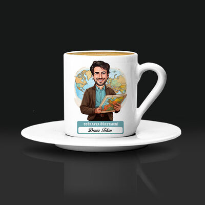 Erkek Coğrafya Öğretmeni Karikatürlü Kahve Fincanı - 1