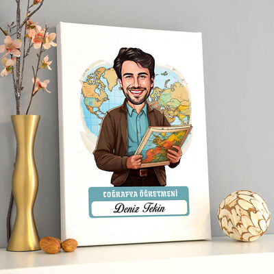 Erkek Coğrafya Öğretmeni Karikatürlü Tablo - 1