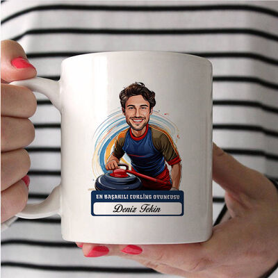 Erkek Curling Karikatürlü ve İsimli Kupa Bardak - 2