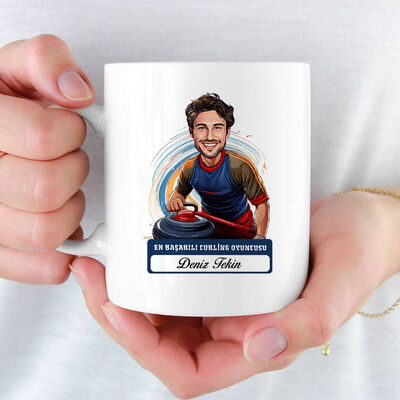 Erkek Curling Karikatürlü ve İsimli Kupa Bardak - 1