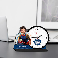 Erkek Curling Oyuncusu Karikatürlü MDF Masa Saati