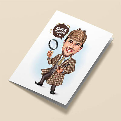 Erkek Dedektif Karikatürlü Tebrik Kartı - 1