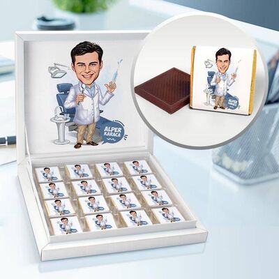 Erkek Diş Doktoru Karikatürlü Çikolata Kutusu - 1