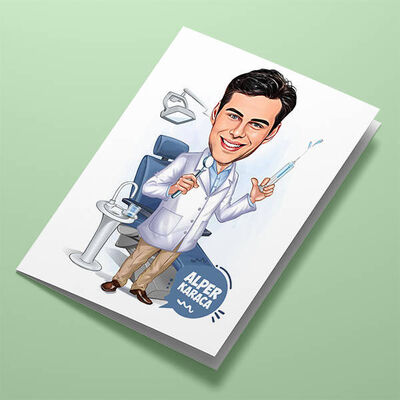 Erkek Diş Hekimi Karikatürlü Tebrik Kartı - 1