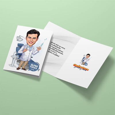 Erkek Diş Hekimi Karikatürlü Tebrik Kartı - 3