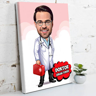 Erkek Doktor İçin Karikatürlü Kanvas Tablo - 1