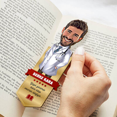 Erkek Doktor Karikatürlü Kitap Okuma Ayracı - 3