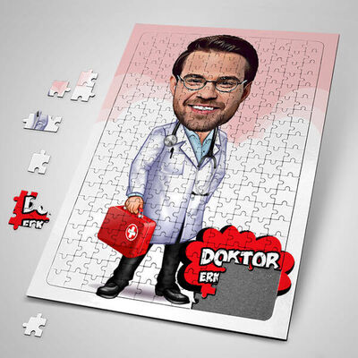 Erkek Doktora Özel Karikatürlü Puzzle - 1