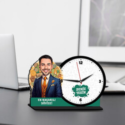 Erkek Dövizci Karikatürlü MDF Masa Saati