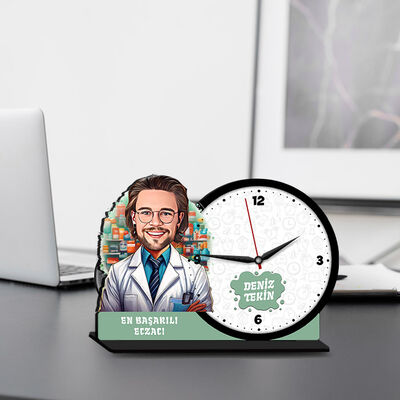 Erkek Eczacı Karikatürlü MDF Masa Saati - 1