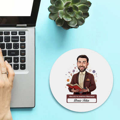 Erkek Edebiyat Öğretmeni Temalı Karikatürlü Mousepad - 1