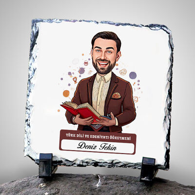Erkek Edebiyat Öğretmeni Temalı Karikatürlü Taş - 1