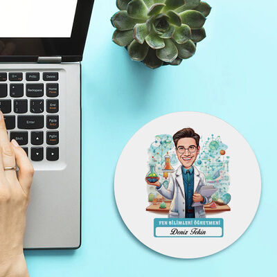Erkek Fen Bilimleri Öğretmeni Temalı Karikatürlü Mousepad - 1