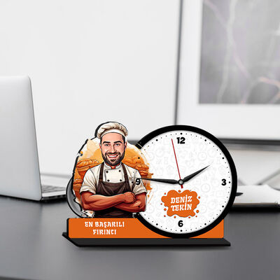 Erkek Fırıncı Karikatürlü MDF Masa Saati - 1